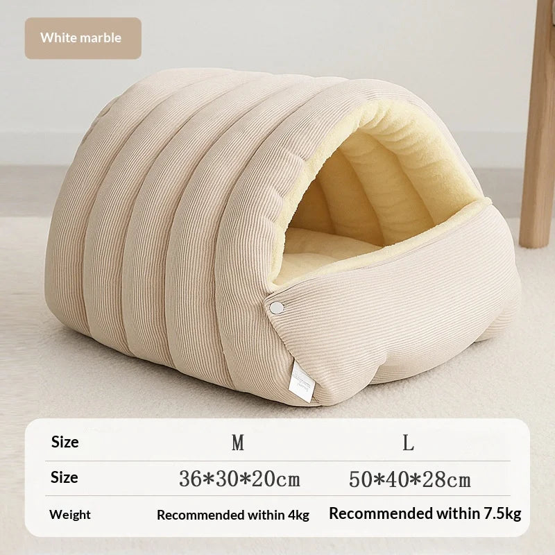 Winter Thermal Plush Cat Bed Winter Warm Enclosed House with Removable Washable Cover for Cats Small Pets Anxiety Relief 