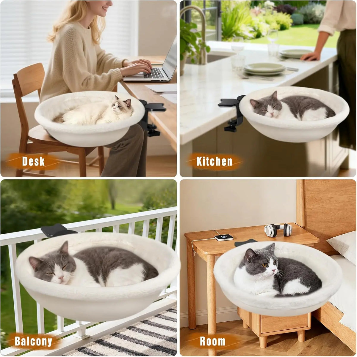 Cat Desk Bed, 360° Adjustable Cat Window Perch, 40 lbs Load Bearing Breathable Washable Cat Hammock, No-Drill Mount Cat Bed for Desk, Window, Balcony and Home Office