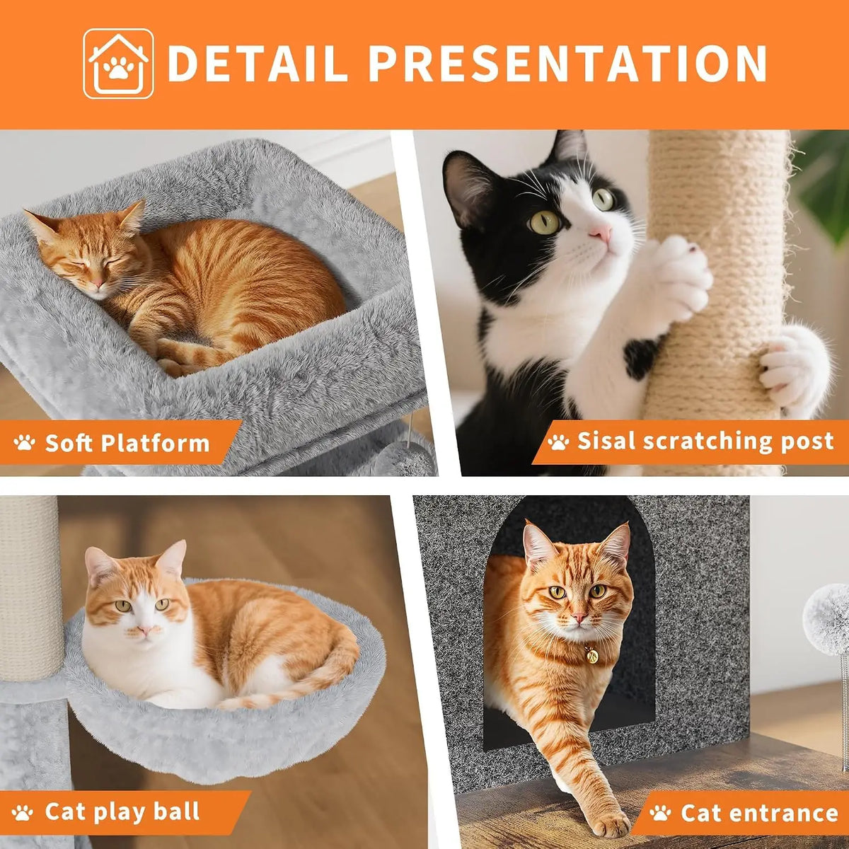 Tacleekii 55'' Multi Level Cat Tree with Litter Box Enclosure Sisal Scratching Post Multi‑Level Cat Tower Scratching Posts, Hammock, Condo & Perches for Indoor Cats