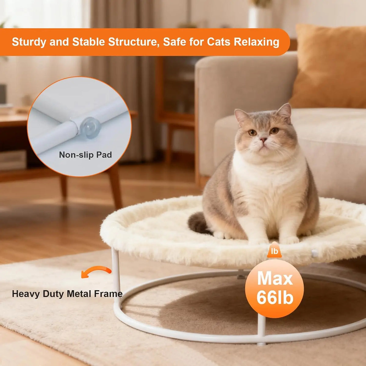 Elevated Cat Hammock Bed, All-Season Use for Large Cats and Small Dogs | Supports Up to 66 LBS with Iron Frame, Washable Dual-Si