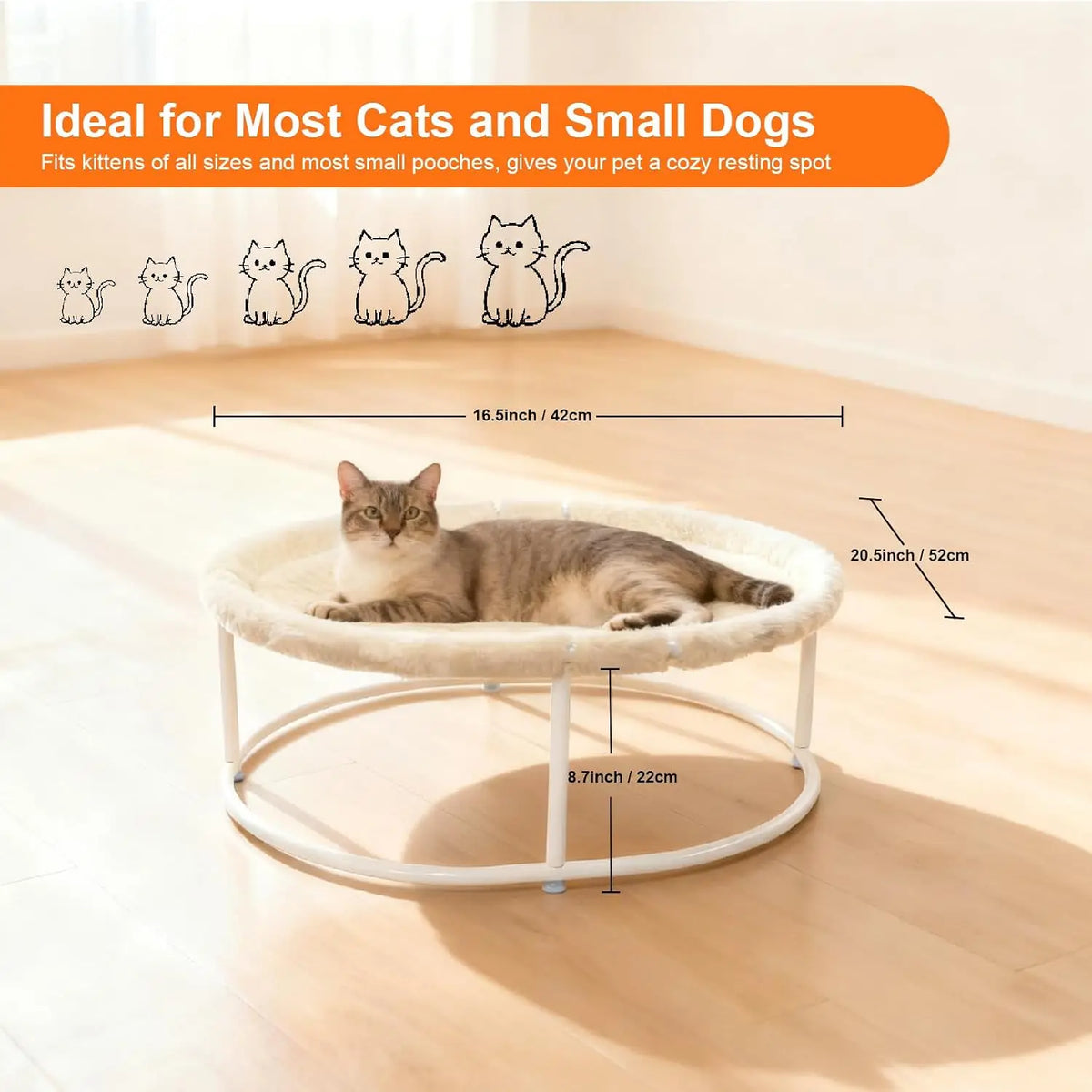 Elevated Cat Hammock Bed, All-Season Use for Large Cats and Small Dogs | Supports Up to 66 LBS with Iron Frame, Washable Dual-Si