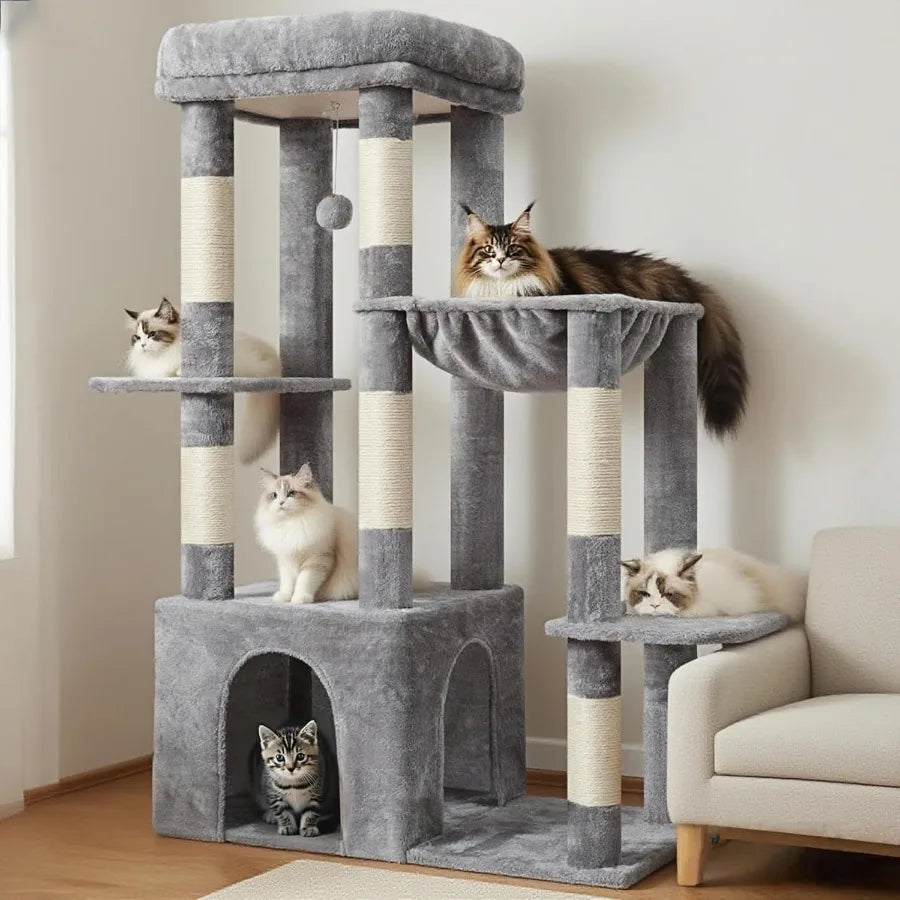 Heavy Duty Cat Tree, Tower For Indoor Cats Large Adult, Tall Cat Condo House With Extra-Large Baseboard, Multi-Level Plus