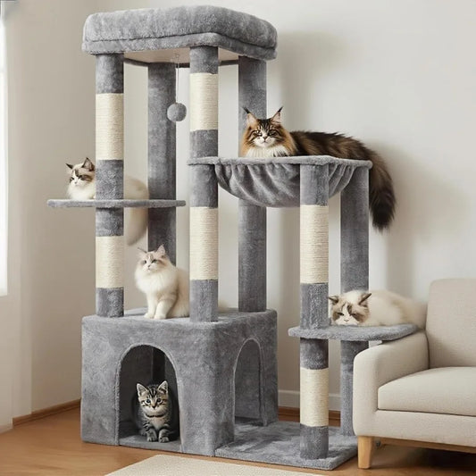 Heavy Duty Cat Tree, Tower For Indoor Cats Large Adult, Tall Cat Condo House With Extra-Large Baseboard, Multi-Level Plus