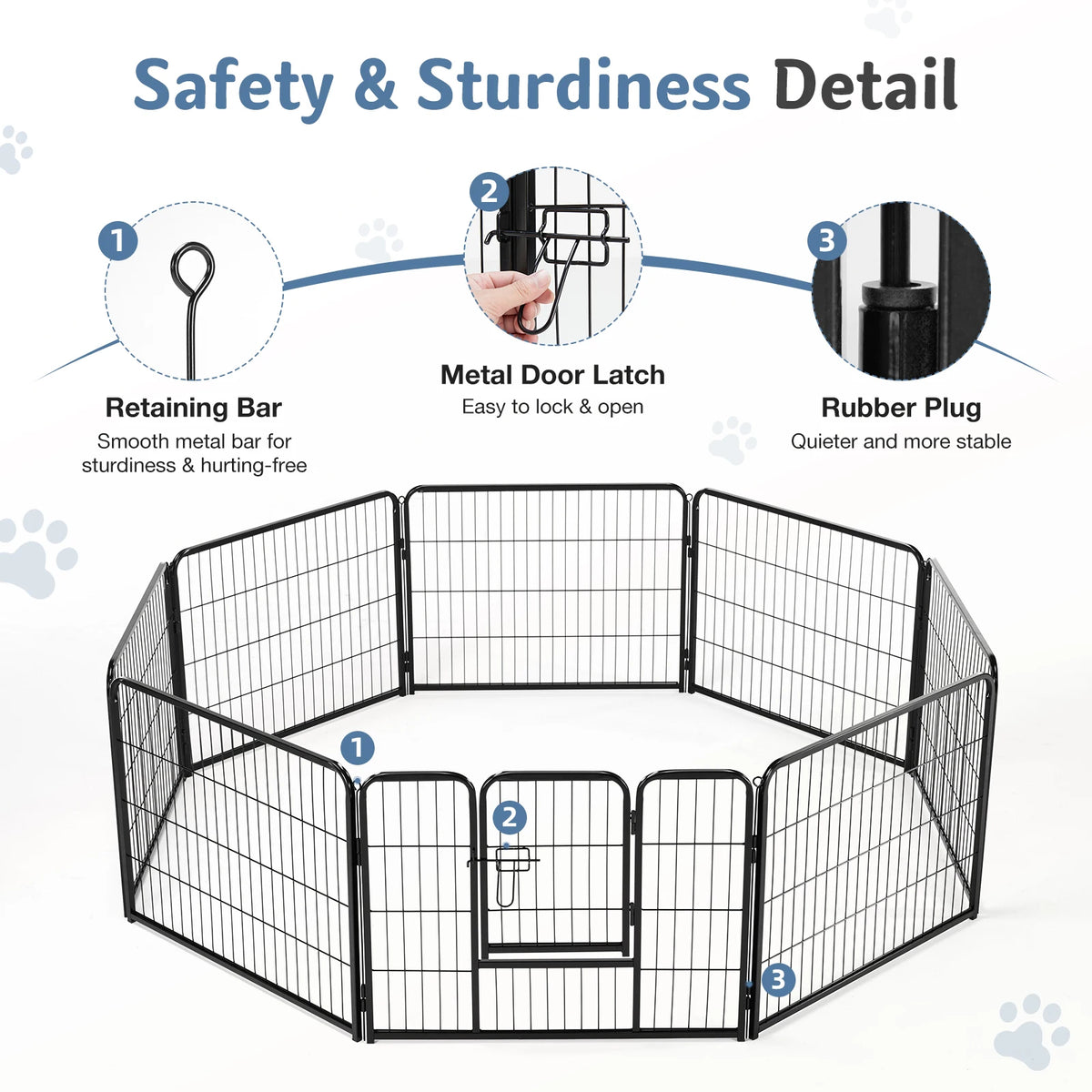 JHK Metal 8 Panels Dog Playpen Pet Fence 24 Inch to 32 Inch Foldable Large Dog Puppy Exercise for Yard Gate Camping Outdoor
