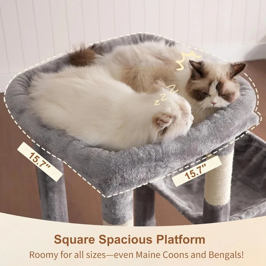 Heavy Duty Cat Tree, Tower For Indoor Cats Large Adult, Tall Cat Condo House With Extra-Large Baseboard, Multi-Level Plus