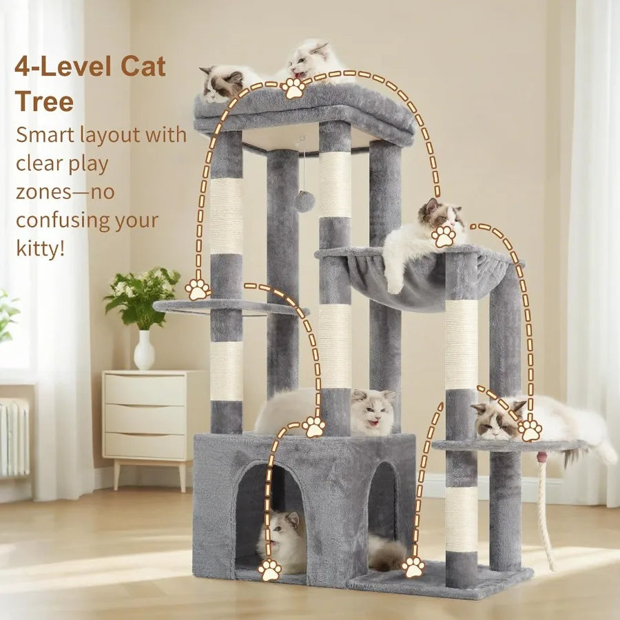 Heavy Duty Cat Tree, Tower For Indoor Cats Large Adult, Tall Cat Condo House With Extra-Large Baseboard, Multi-Level Plus