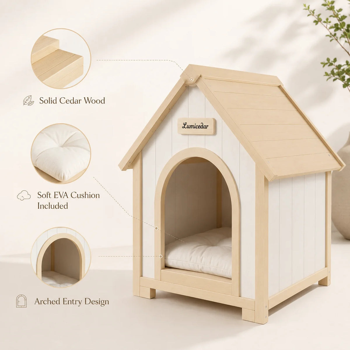 Indoor Wooden Dog House for Small Dogs and Cats Pet House with Cushion Modern Furniture Style Cozy Sleeping Shelter Home Decor