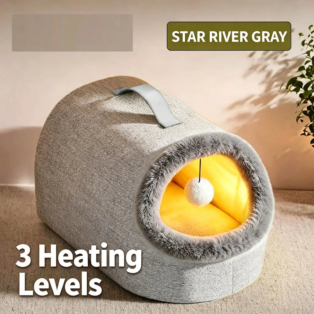 Heated Cat Bed Enclosed Pet House Winter Warm Auto‑Overheat Shut‑Off Resistant Thermal Sleeping Bed For Cats Small Dogs