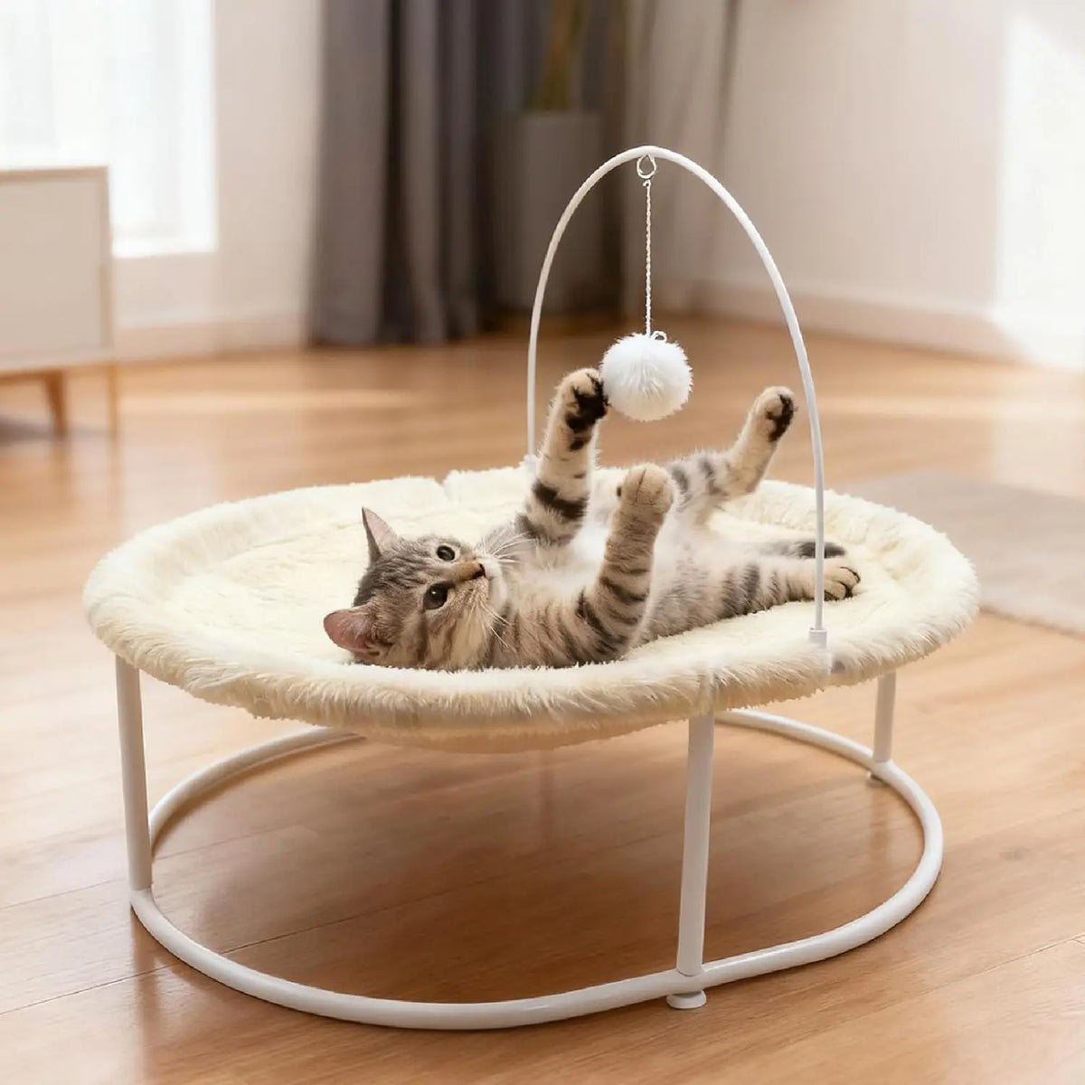 Elevated Cat Hammock Bed, All-Season Use for Large Cats and Small Dogs | Supports Up to 66 LBS with Iron Frame, Washable Dual-Si