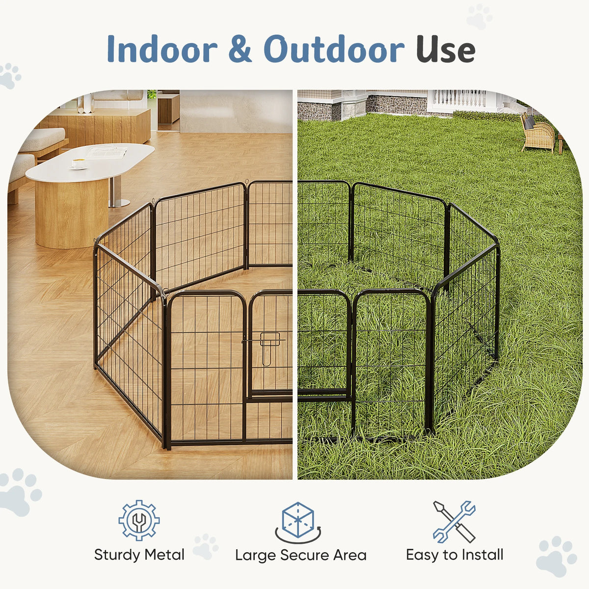 JHK Metal 8 Panels Dog Playpen Pet Fence 24 Inch to 32 Inch Foldable Large Dog Puppy Exercise for Yard Gate Camping Outdoor