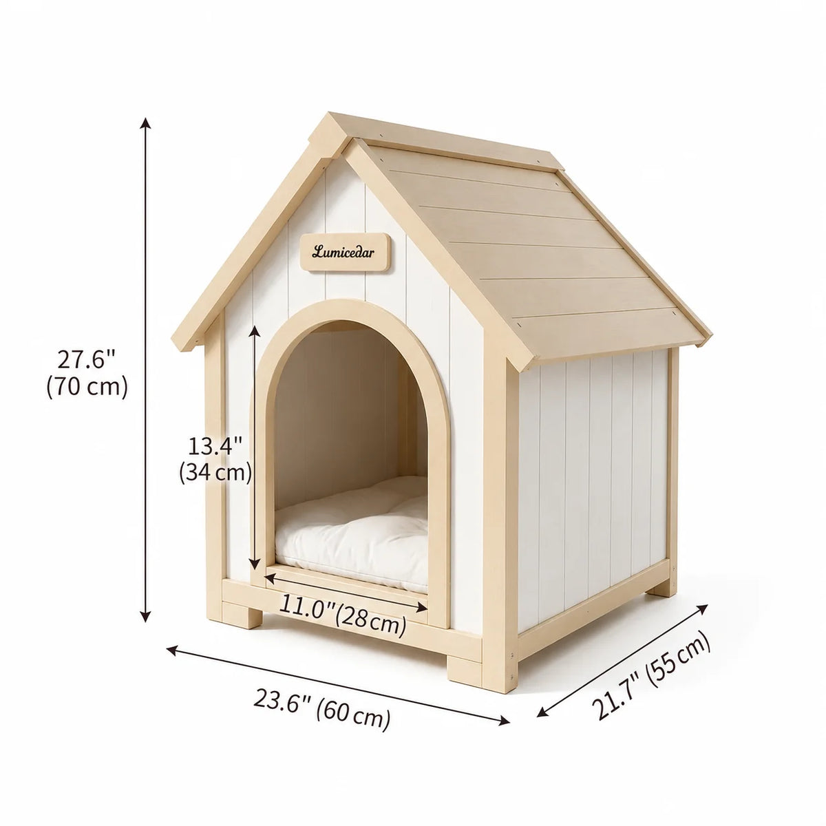 Indoor Wooden Dog House for Small Dogs and Cats Pet House with Cushion Modern Furniture Style Cozy Sleeping Shelter Home Decor