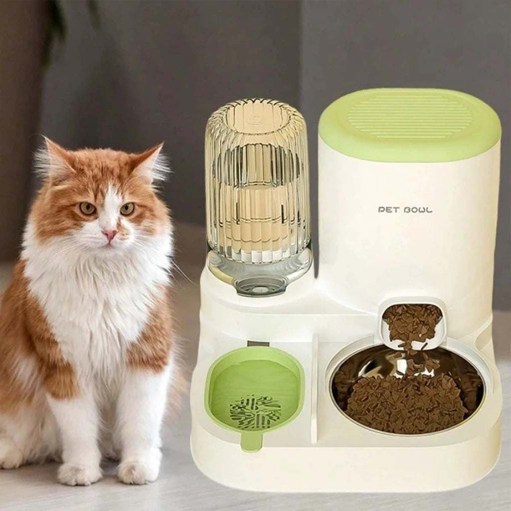 2-in-1 Automatic Cat Feeder and Water Dispenser Gravity Auto Pet Food Bowl Washable Drinking Fountain Indoor Pet Supplies