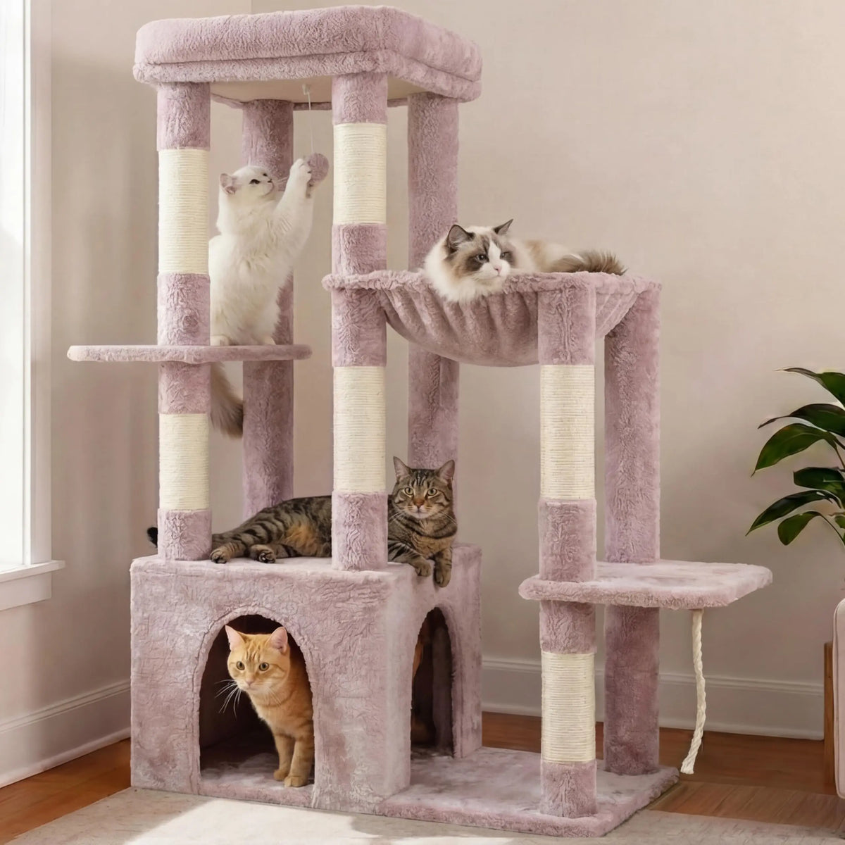 Heavy Duty Cat Tree, Tower For Indoor Cats Large Adult, Tall Cat Condo House With Extra-Large Baseboard, Multi-Level Plus