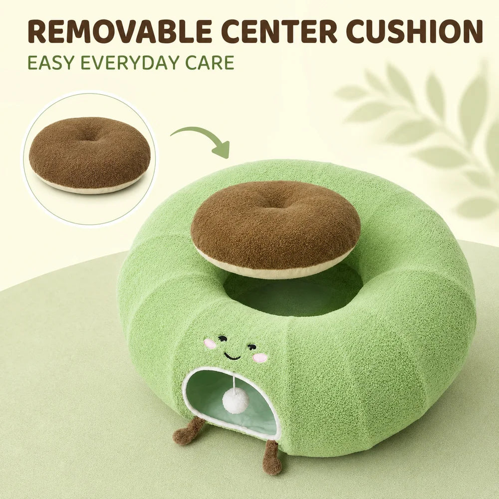 Convertible Cat Tunnel Bed For Indoor Cats Plush Donut Cat Bed With Removable Cushion Zip Connected Long Play Tunnel Cozy Hideaway Bed With Hanging Ball For Kittens Cats And Small Pets