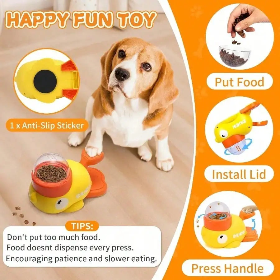 Interactive Duck Shaped Pet Feeding Toy, Durable Plastic Puzzle Feeding Toy, Orange Beak And Feet Design, Battery-Free, Suitable For Small To Large Pets Fun Food Dispensing Game, Sturdy Pet Toy, Pet Feeding Station, Fun Pet D