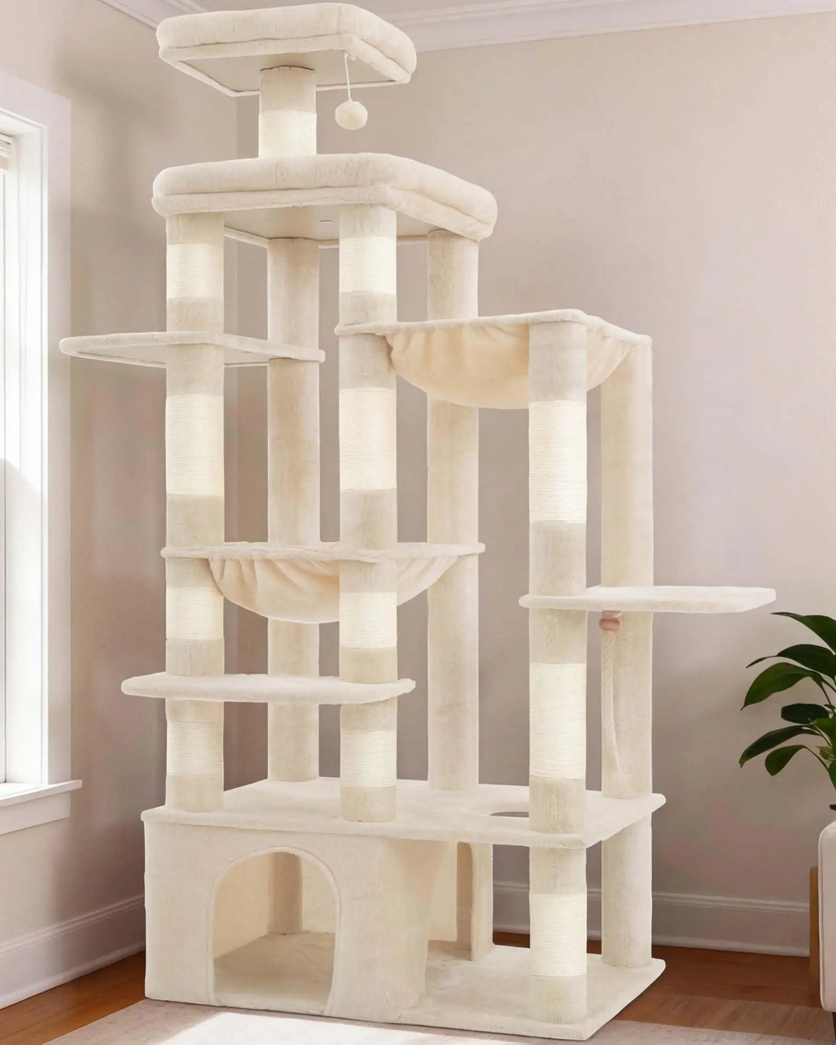 Heavy Duty Cat Tree, Tower For Indoor Cats Large Adult, Tall Cat Condo House With Extra-Large Baseboard, Multi-Level Plus