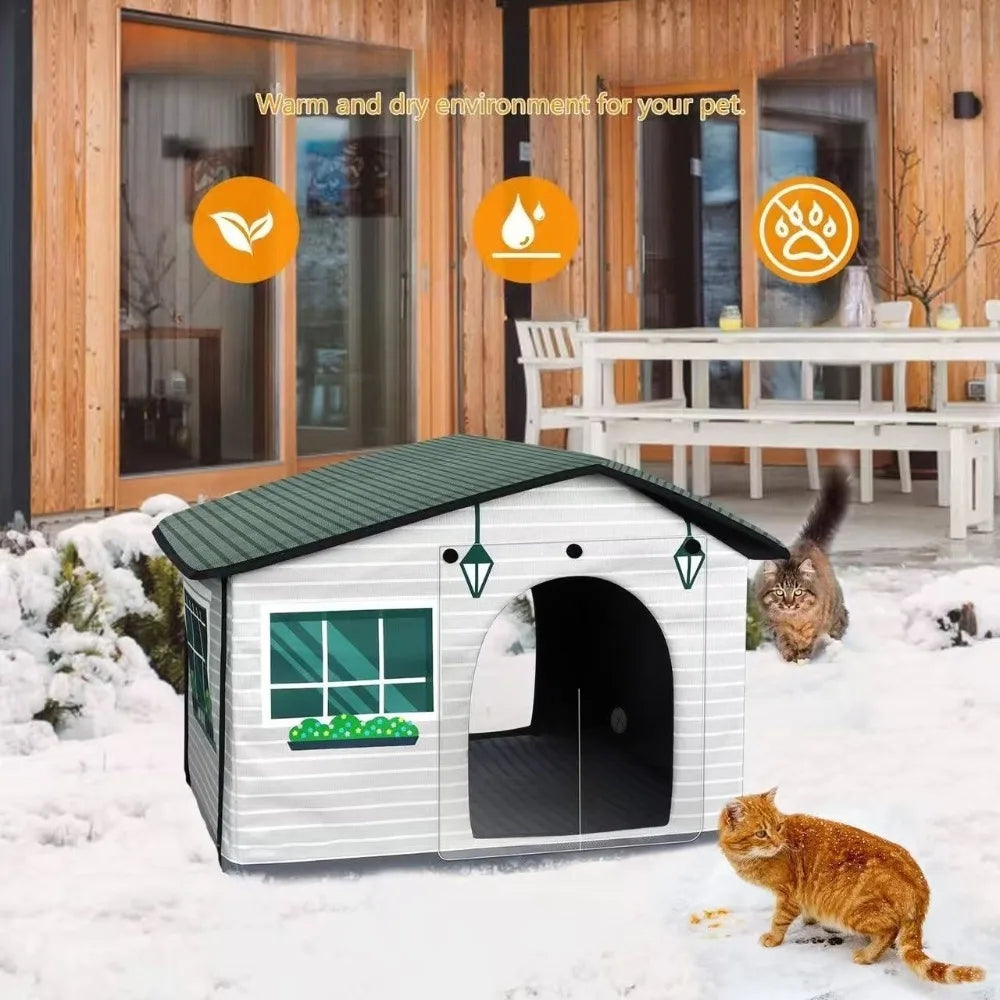 Outdoor Cat House Weatherproof Stray Cat dog House Waterproof Outdoor Winter Warm Pet Cave Sleeping Beds Home Foldable Washable