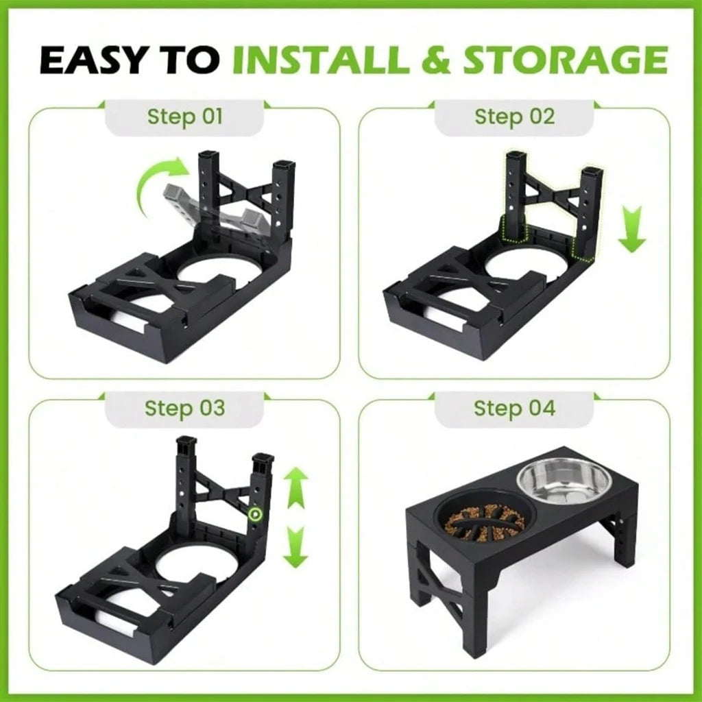 Elevated Dog Bowls and Stand Adjustable Height with Slow Feeder and a ball, Anti-Slip Raised Pet Feeder for Large Medium Small Dogs, Stainless Steel Water Food Dish Set