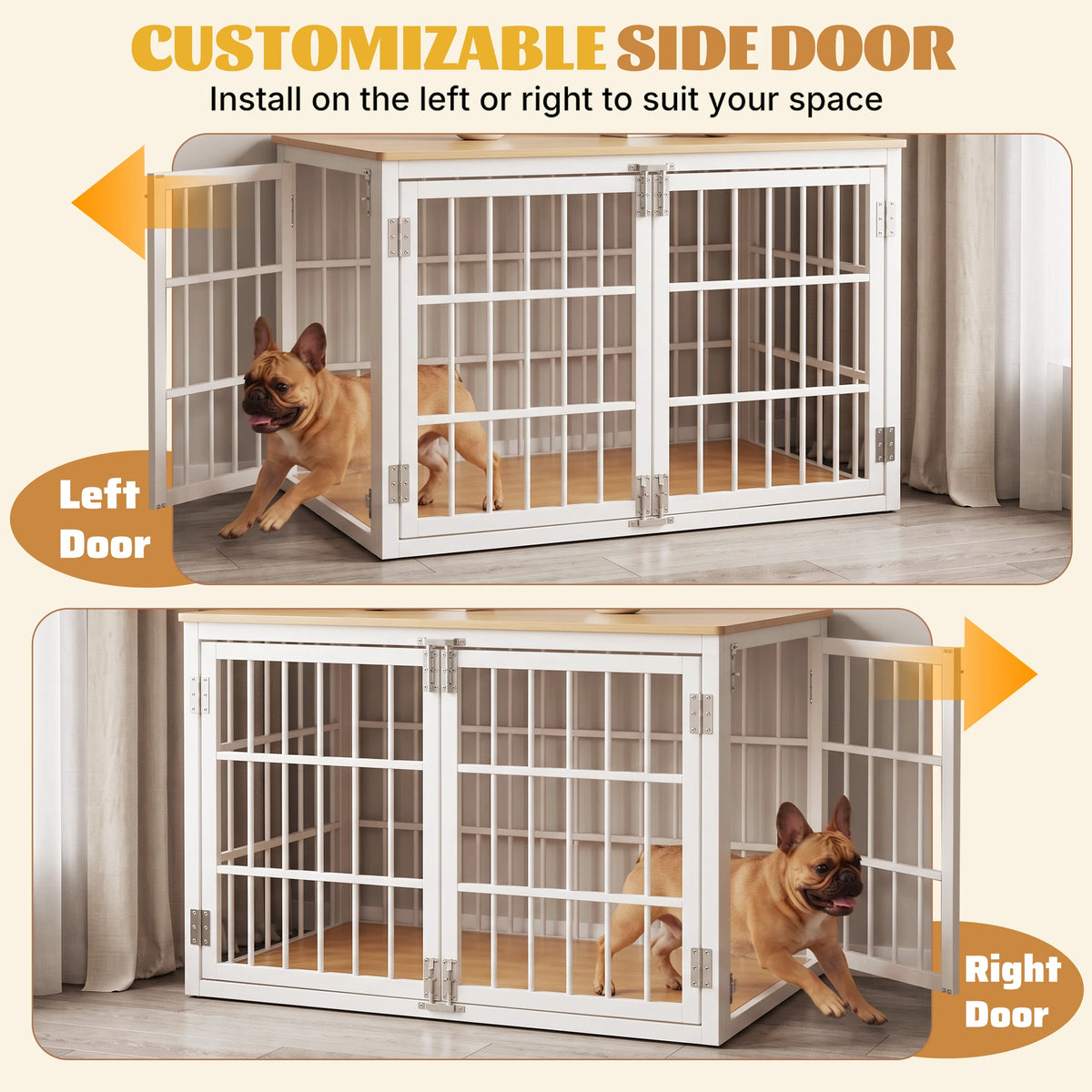 JHK 38 Inch Iron Wood Dog Cage with Double Lock Doors Heavy Duty Extra Large Pet Kennel for Indoor Outdoor Dog Kennel Furniture