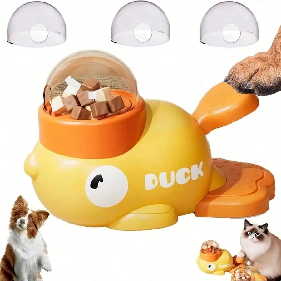 Interactive Duck Shaped Pet Feeding Toy, Durable Plastic Puzzle Feeding Toy, Orange Beak And Feet Design, Battery-Free, Suitable For Small To Large Pets Fun Food Dispensing Game, Sturdy Pet Toy, Pet Feeding Station, Fun Pet D
