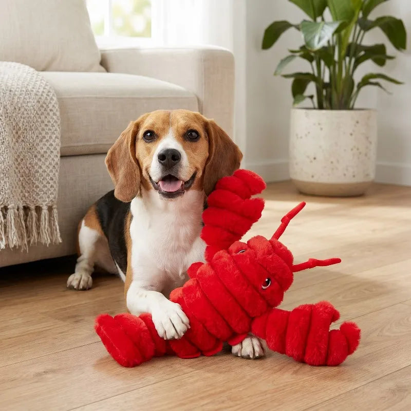 Red Lobster Plush Dog Toy with Squeaker, Chew Level 3