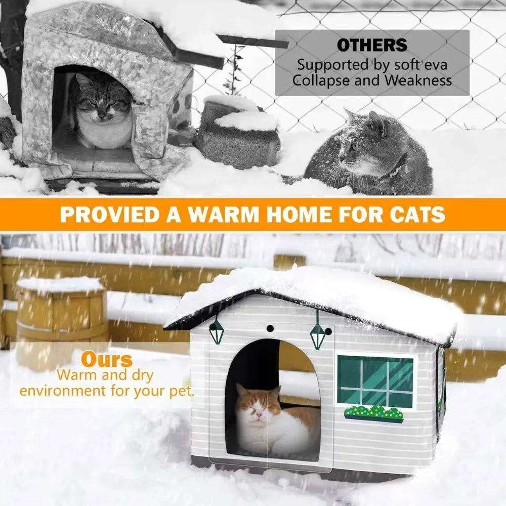 Outdoor Cat House Weatherproof Stray Cat dog House Waterproof Outdoor Winter Warm Pet Cave Sleeping Beds Home Foldable Washable