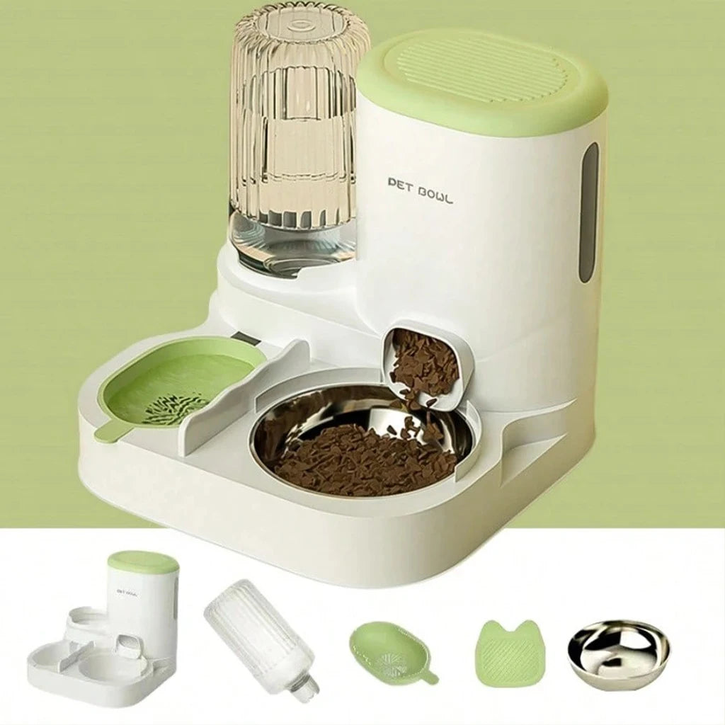 2-in-1 Automatic Cat Feeder and Water Dispenser Gravity Auto Pet Food Bowl Washable Drinking Fountain Indoor Pet Supplies