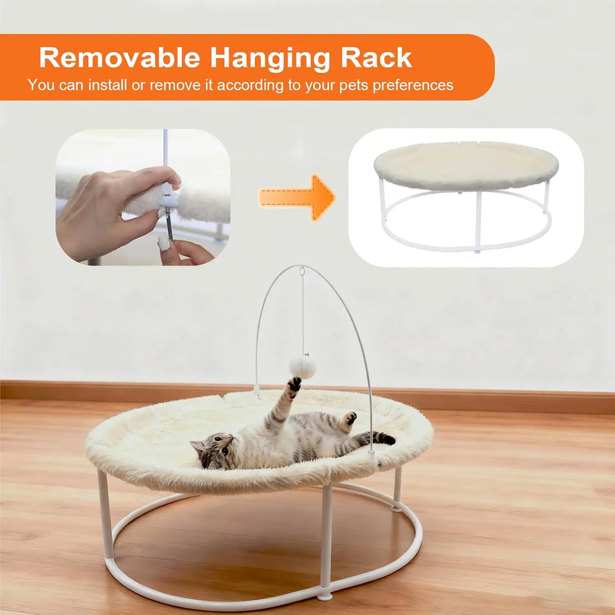 Elevated Cat Hammock Bed, All-Season Use for Large Cats and Small Dogs | Supports Up to 66 LBS with Iron Frame, Washable Dual-Si