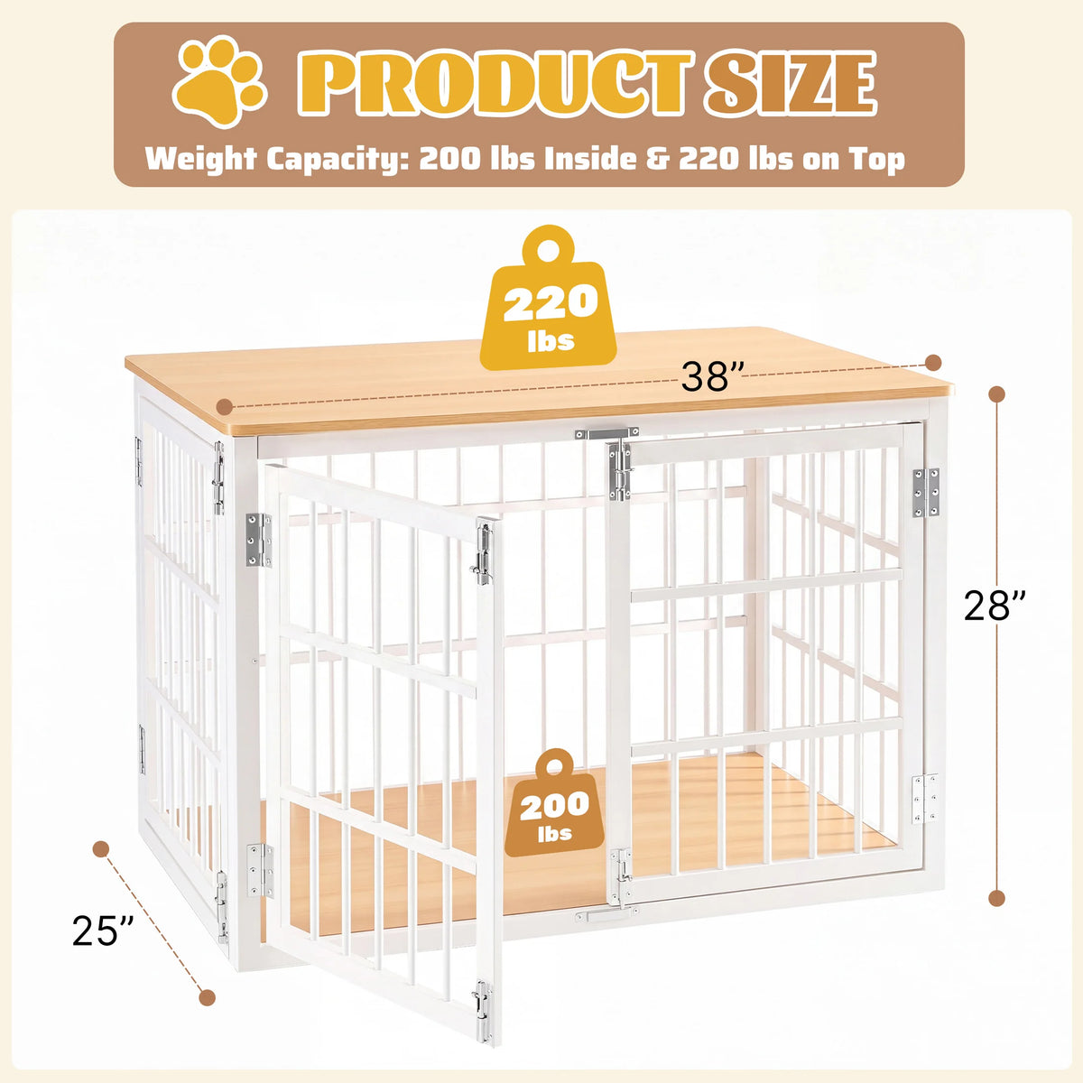 JHK 38 Inch Iron Wood Dog Cage with Double Lock Doors Heavy Duty Extra Large Pet Kennel for Indoor Outdoor Dog Kennel Furniture