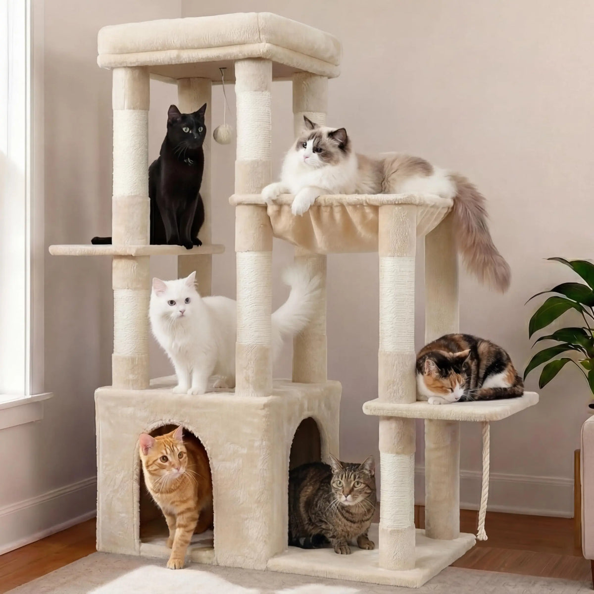 Heavy Duty Cat Tree, Tower For Indoor Cats Large Adult, Tall Cat Condo House With Extra-Large Baseboard, Multi-Level Plus