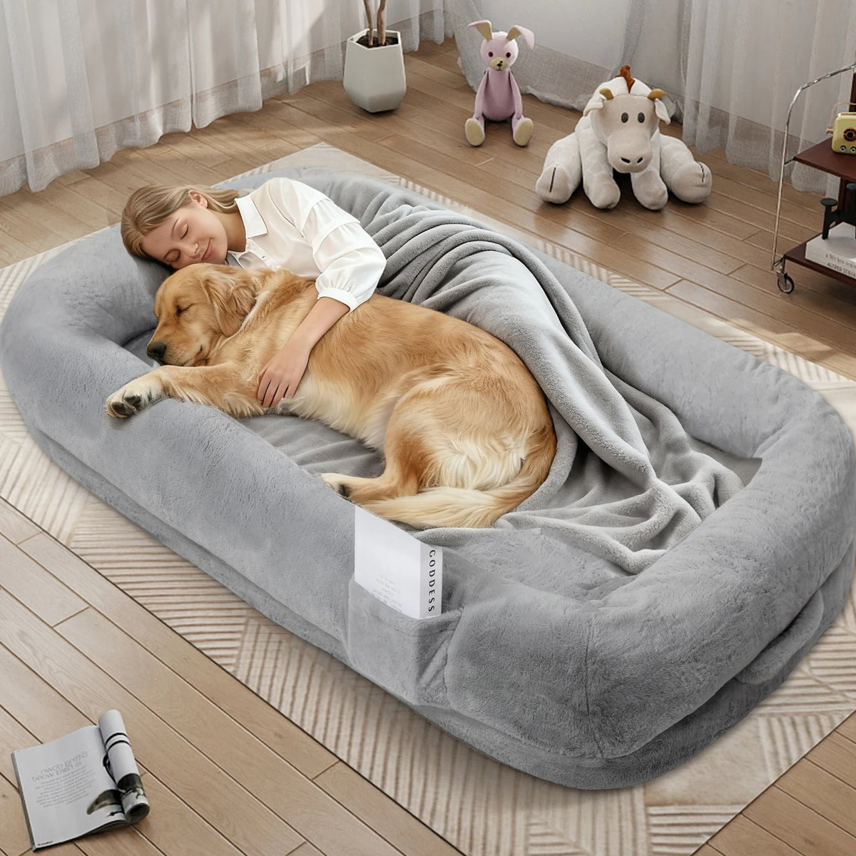Human Dog Bed for Adults Large Human Size Dog Bed, Orthopedic Design with Removable Cover