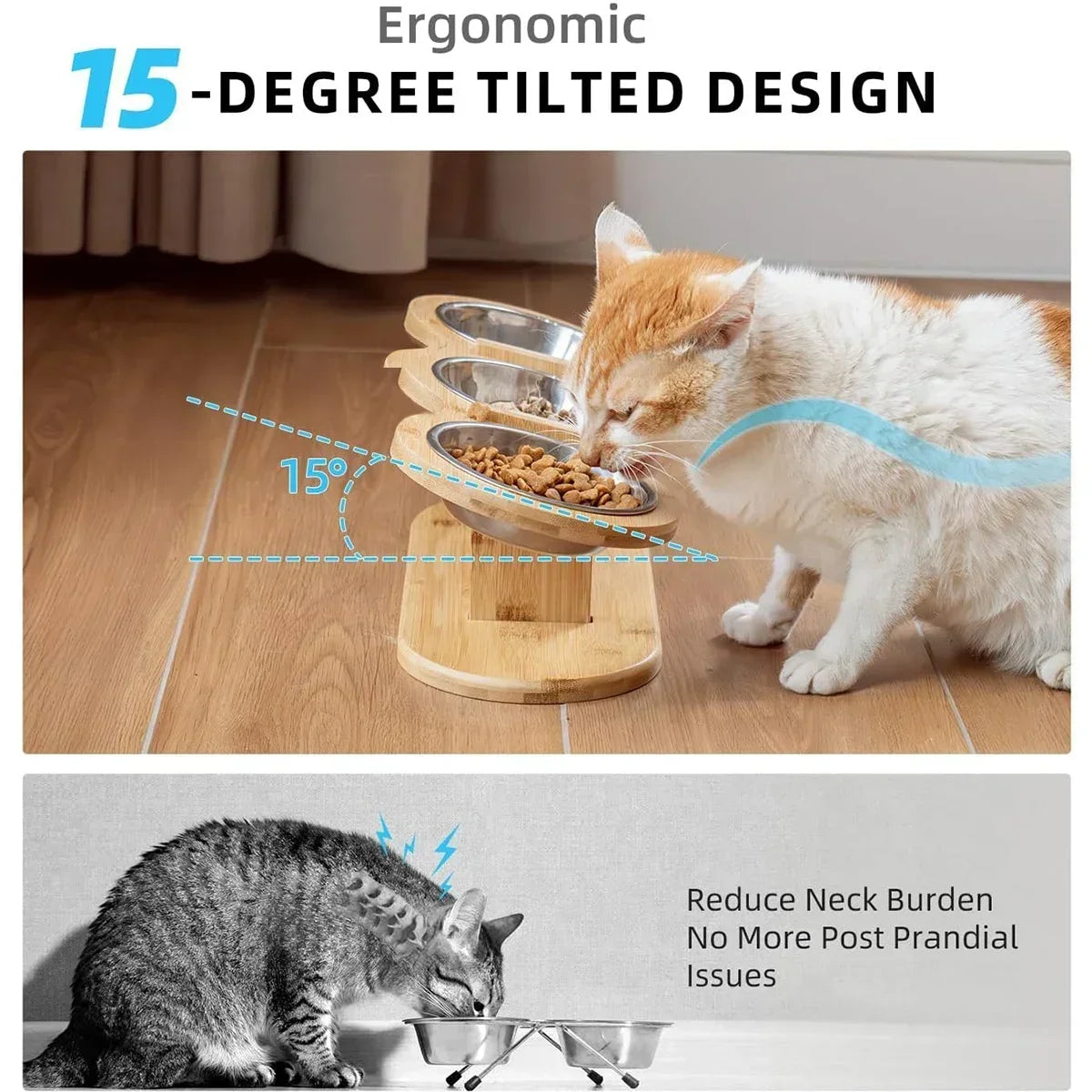Elevated Cat Dog Bowls 15 degrees Tilted Raised Cat Food Water Bowls Pet Bowls for Cats & Small Dog Wooden Dog Bowl Pet Supplies