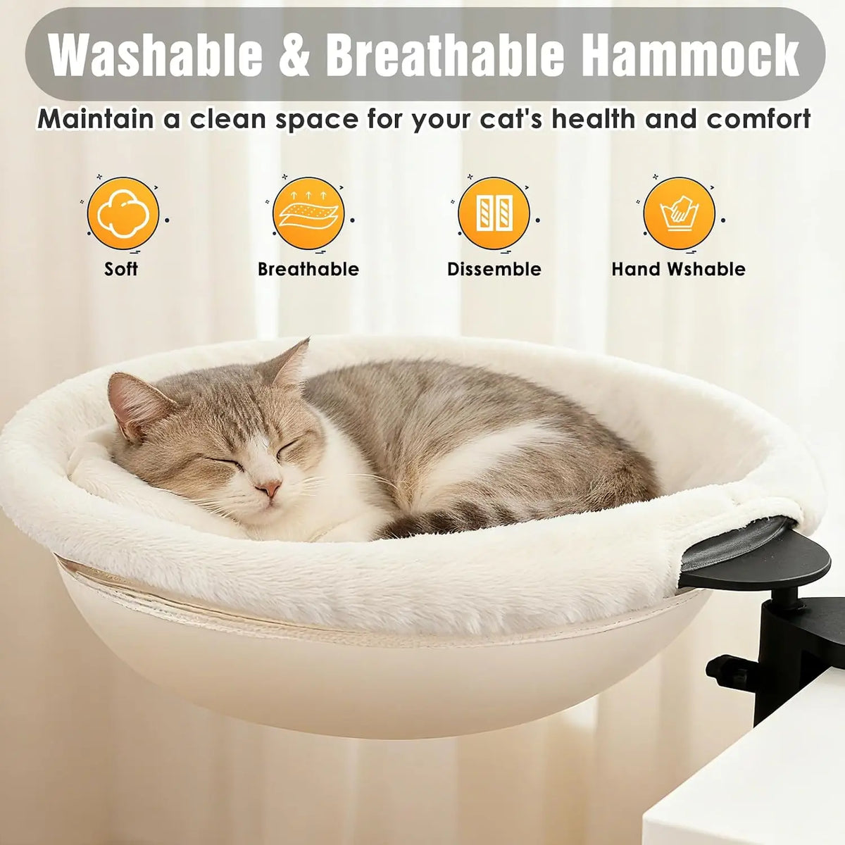 Cat Desk Bed, 360° Adjustable Cat Window Perch, 40 lbs Load Bearing Breathable Washable Cat Hammock, No-Drill Mount Cat Bed for Desk, Window, Balcony and Home Office