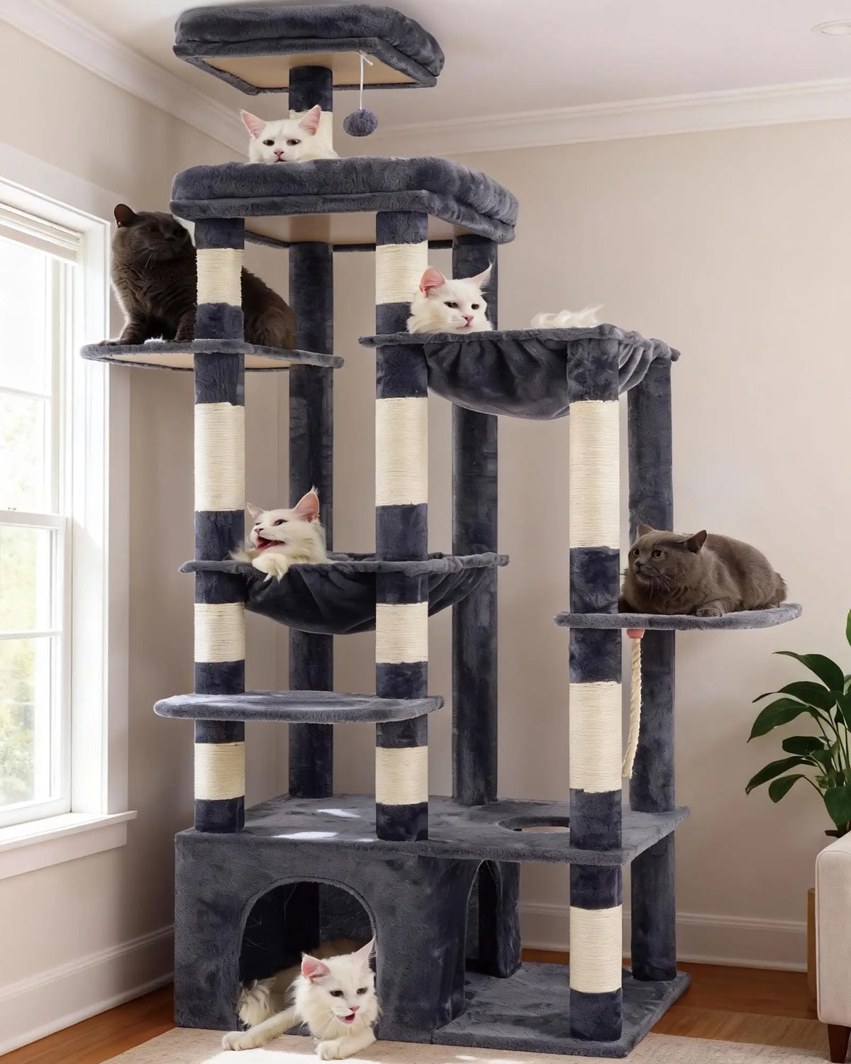 Heavy Duty Cat Tree, Tower For Indoor Cats Large Adult, Tall Cat Condo House With Extra-Large Baseboard, Multi-Level Plus