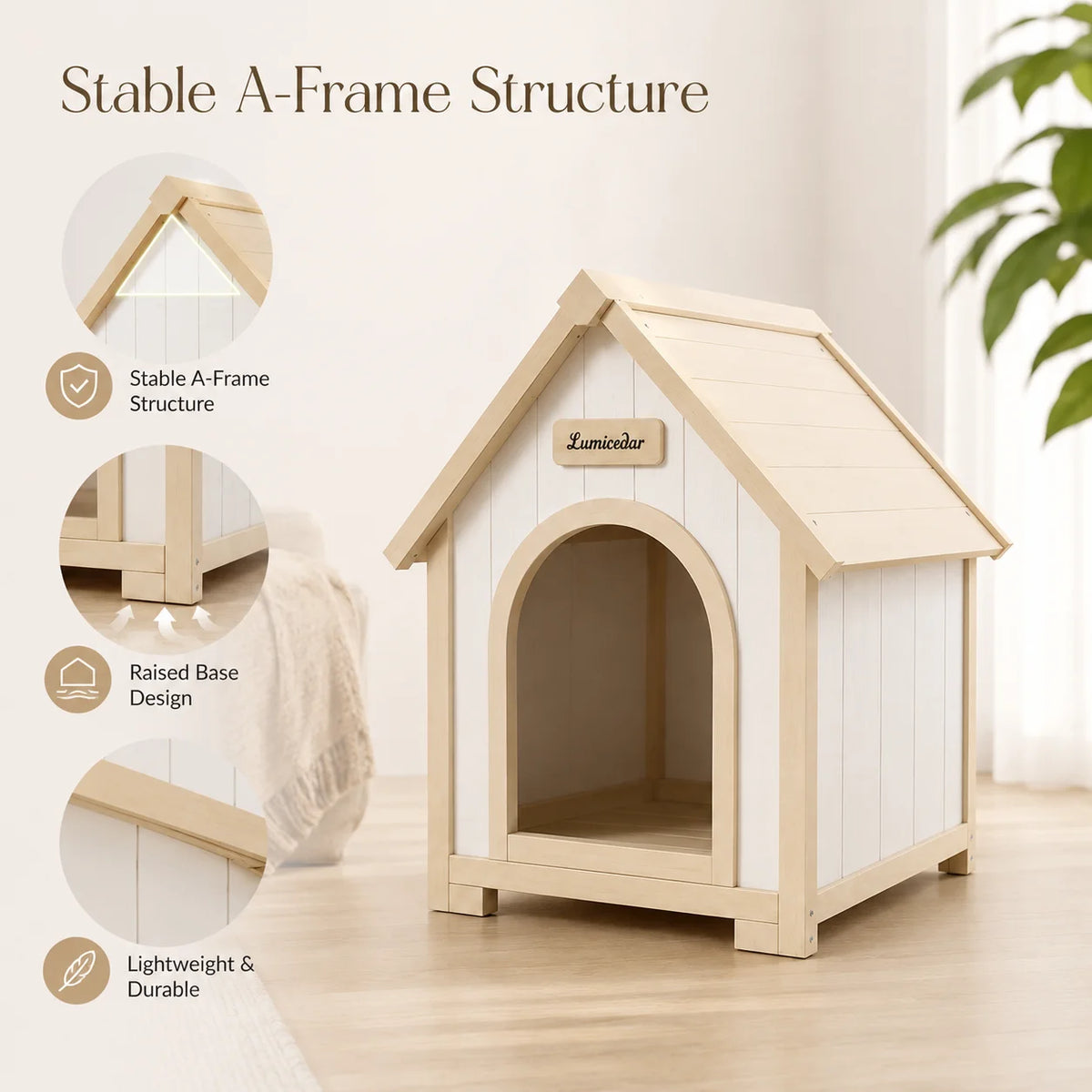 Indoor Wooden Dog House for Small Dogs and Cats Pet House with Cushion Modern Furniture Style Cozy Sleeping Shelter Home Decor