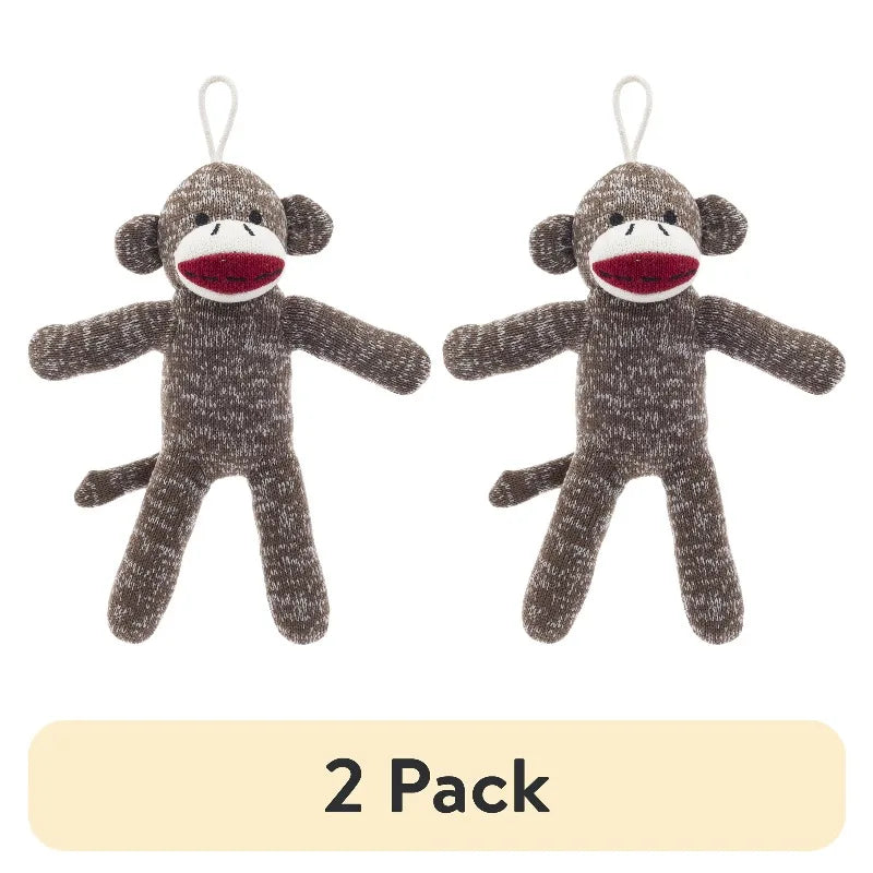 (2 pack)Brown Sock Monkey Plush Dog Toy with Squeaker, Chew Level 1