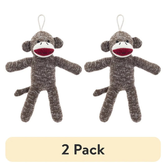 (2 pack)Brown Sock Monkey Plush Dog Toy with Squeaker, Chew Level 1