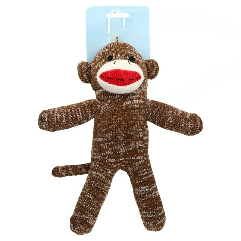(2 pack)Brown Sock Monkey Plush Dog Toy with Squeaker, Chew Level 1