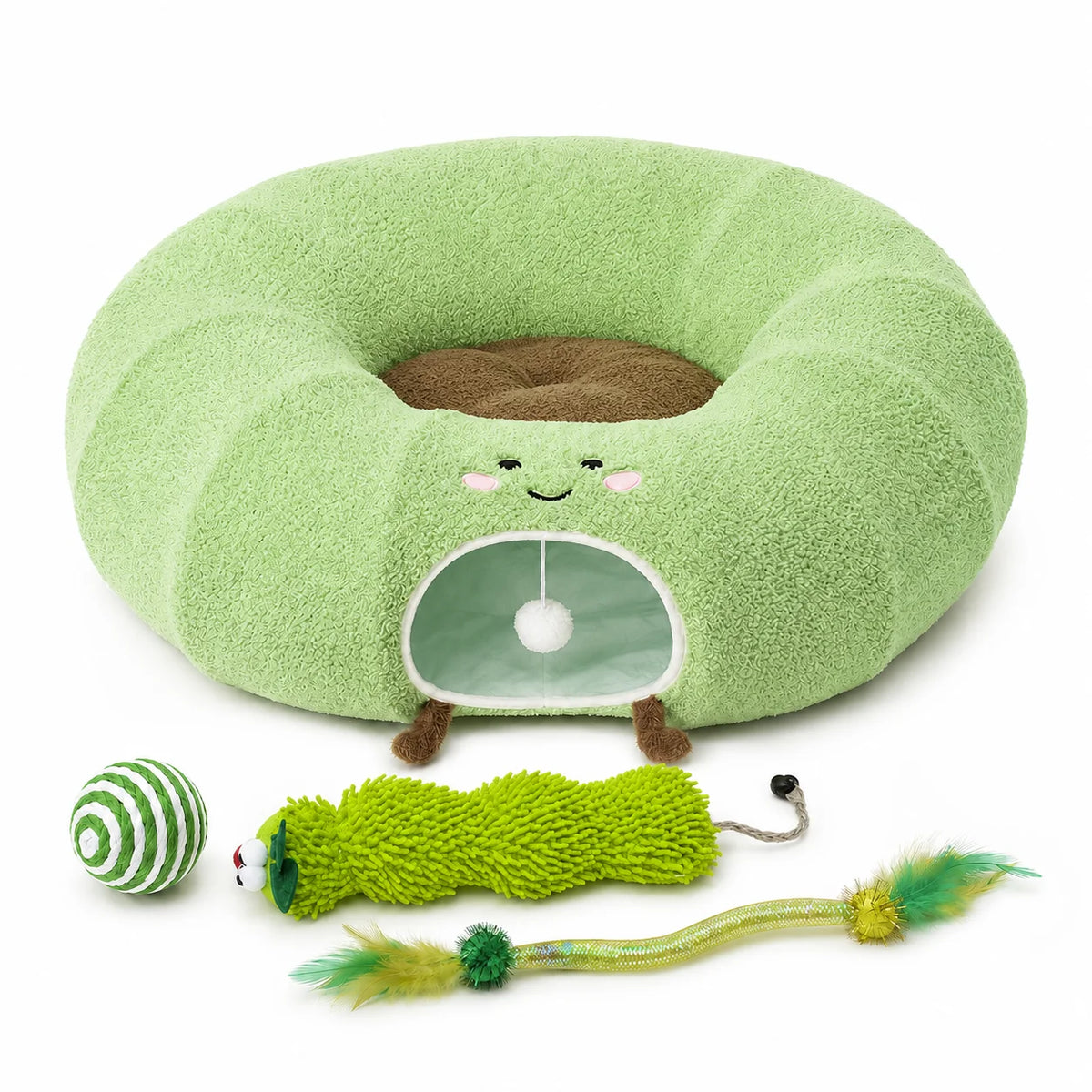 Convertible Cat Tunnel Bed For Indoor Cats Plush Donut Cat Bed With Removable Cushion Zip Connected Long Play Tunnel Cozy Hideaway Bed With Hanging Ball For Kittens Cats And Small Pets