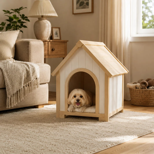 Indoor Wooden Dog House for Small Dogs and Cats Pet House with Cushion Modern Furniture Style Cozy Sleeping Shelter Home Decor